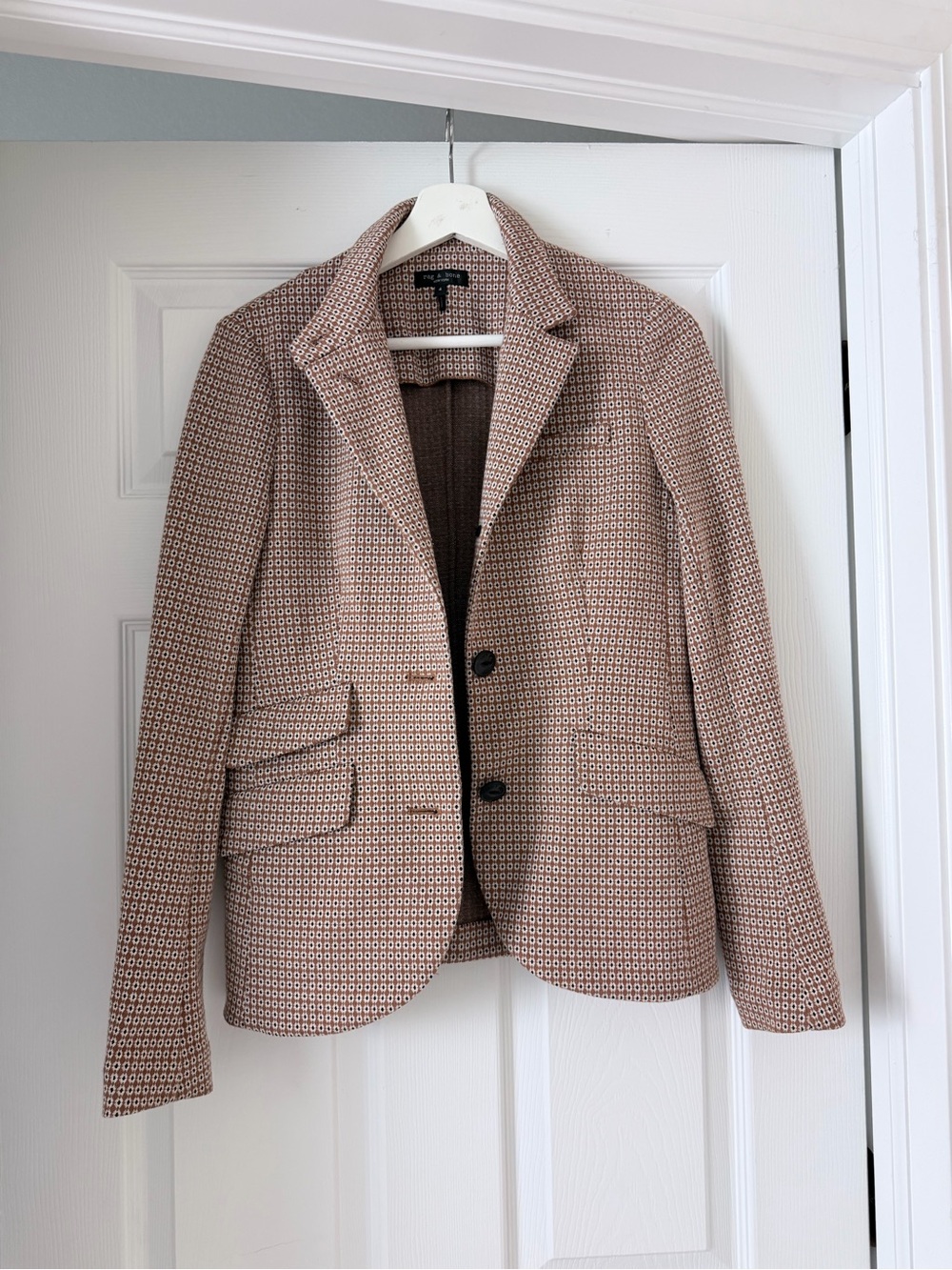 Rag & Bone Slade Geo Print Cotton Blend Blazer Jacket Brown Size 4 - Picture 7 of 16